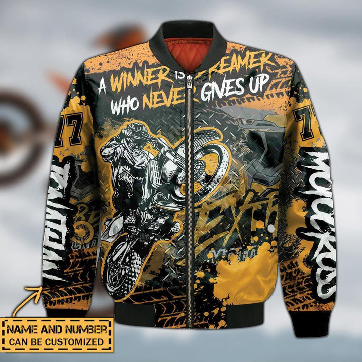 Motocross Racing Name & Number Personalized Fleece Bomber Jacket Dbq0824A02Dp - Unitrophy