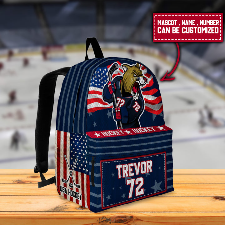 Ice Hockey USA Mascot Name Number Personalized Backpack Thedp0819001 - Unitrophy
