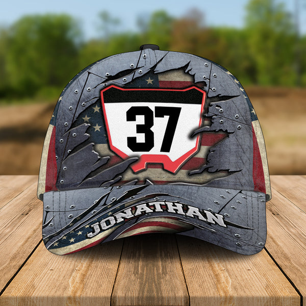 Personalized Motocross Cap with custom Name Number & Plate, Vintage Style, Dirt Bike Gift NTB0121B01SA
