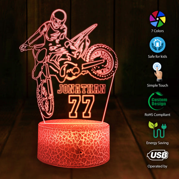 Personalized Motocross 3D Led Light with custom Name & Number, Dirt Bike Racing Night Lamp - NTB0118B01DP