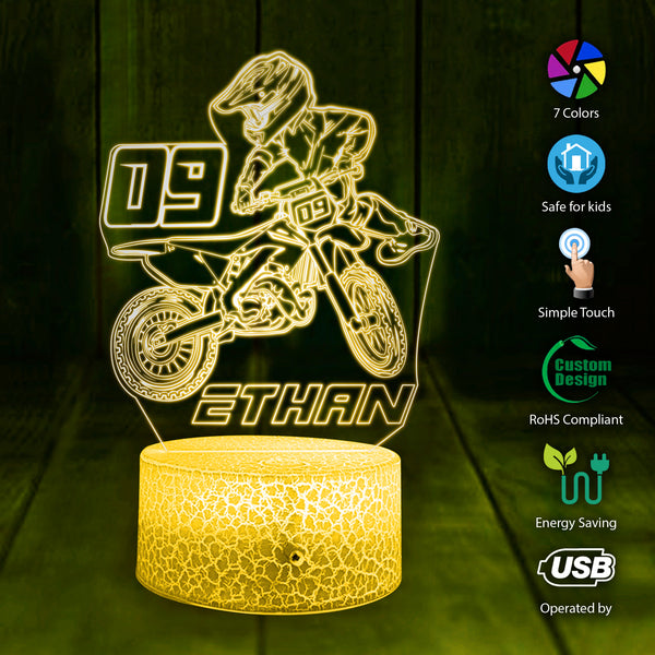 Personalized Motocross 3D Led Light with custom Name & Number, Dirt Bike Racing Night Lamp - NTB0105B01SA